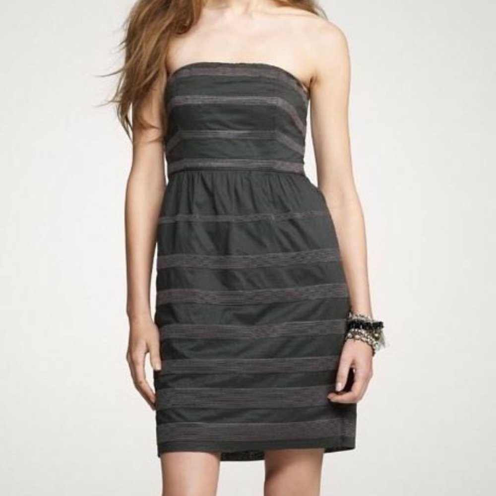J. CREW Dark Grey Strapless Dress NWT Textured Stripe "Ginny" Gunmetal